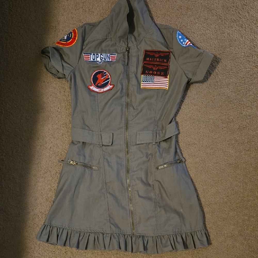 Top Gun Gray Military Style Dress with Patches Costume Size XS